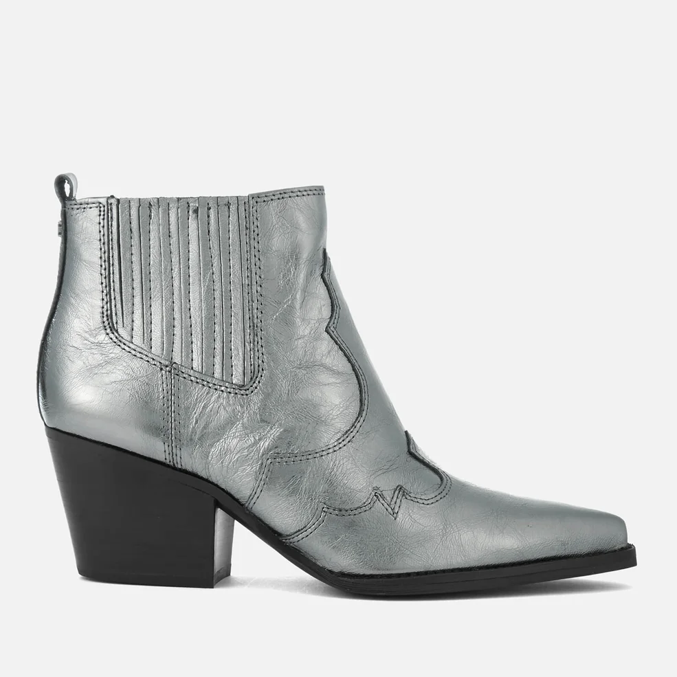 Sam Edelman Women's Winona Distressed Metallic Leather Western Boots - Anthracite Image 1