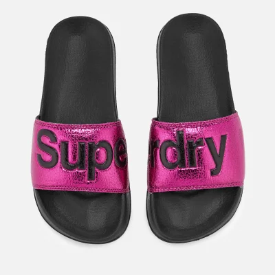 Superdry Women's Pool Slide Sandals - Black/Hot Pink Crackle