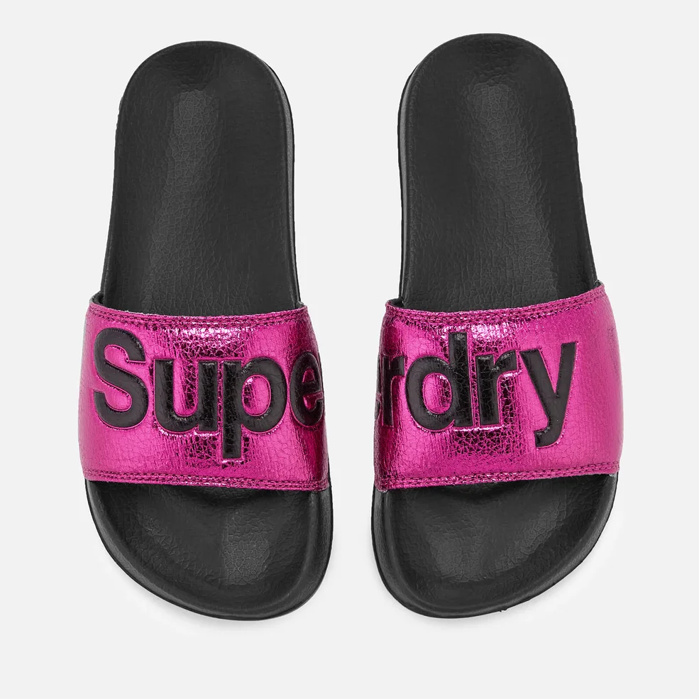 Superdry Women's Pool Slide Sandals - Black/Hot Pink Crackle Image 1