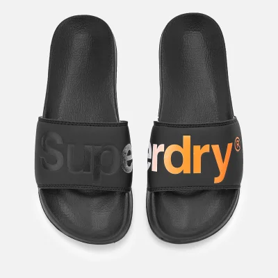 Superdry Men's Pool Slide Sandals - Black/Optic/Hazard Orange
