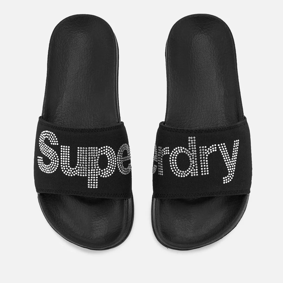 Superdry Women's Pool Slide Sandals - Black/Silver Rhinestone Image 1