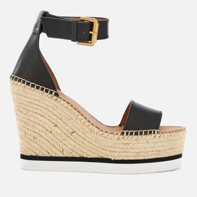 See By Chloé Women's Leather Espadrille Wedge Sandals - Black