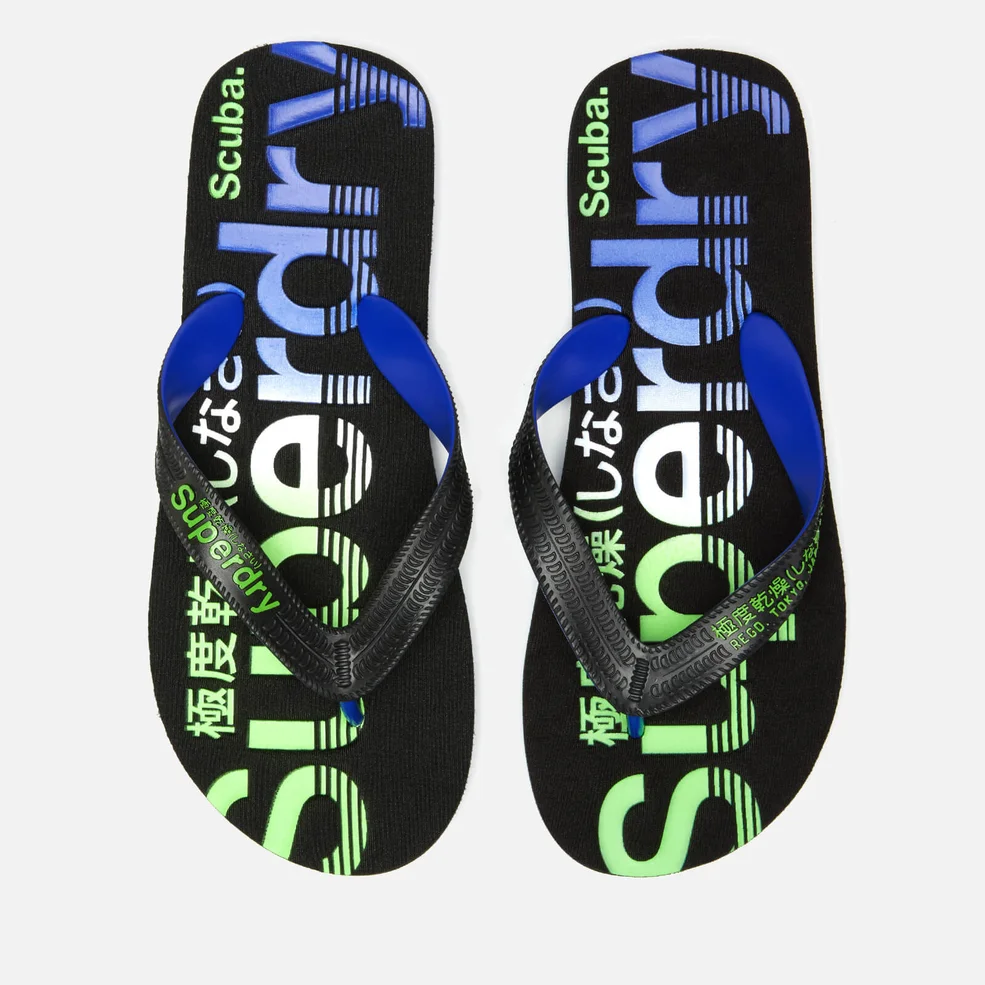 Superdry Men's Scuba Faded Logo Flip Flops - Black/Cobalt/Fluro Green Image 1