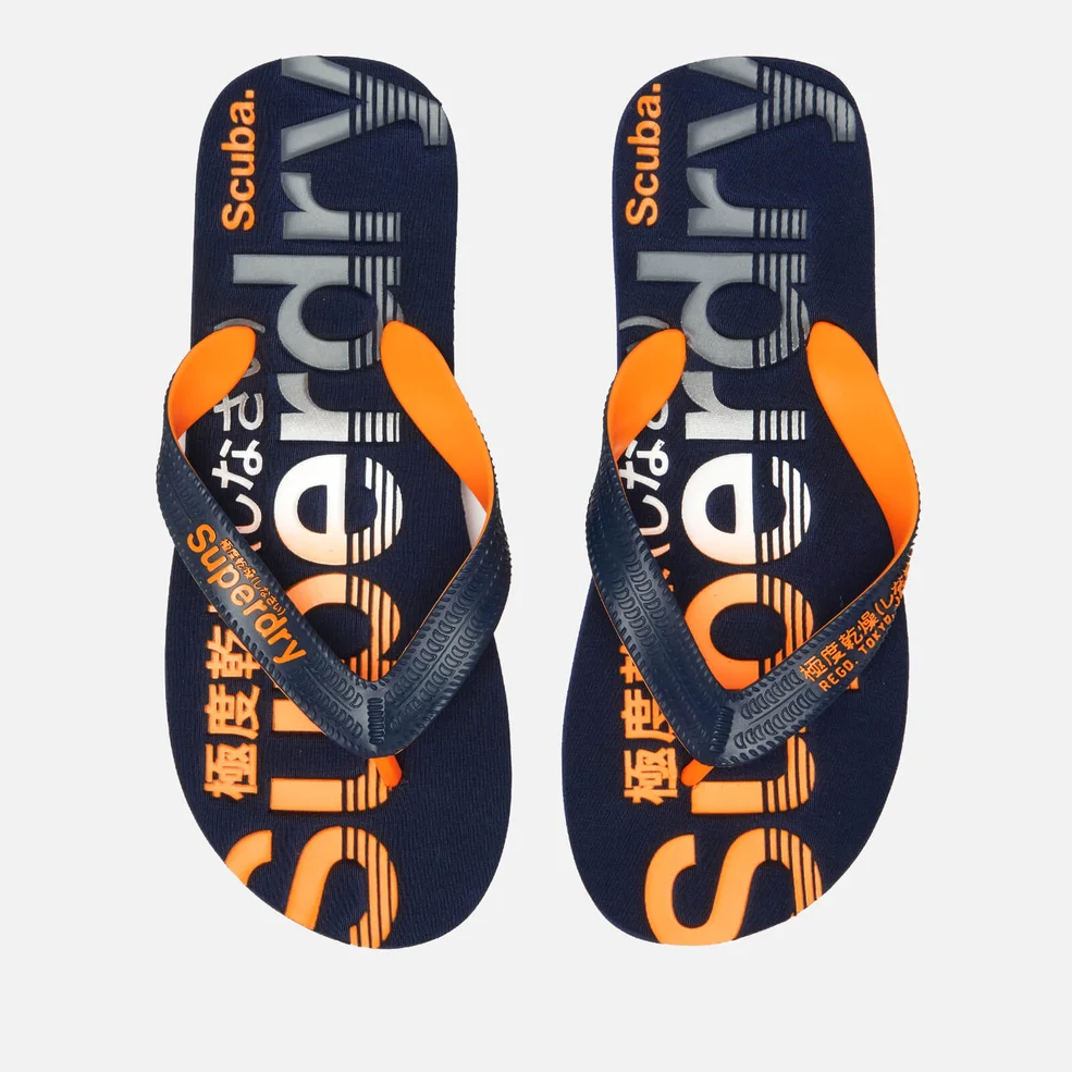Superdry Men's Scuba Faded Logo Flip Flops - Dark Navy/Fluro Orange/Charcoal Image 1