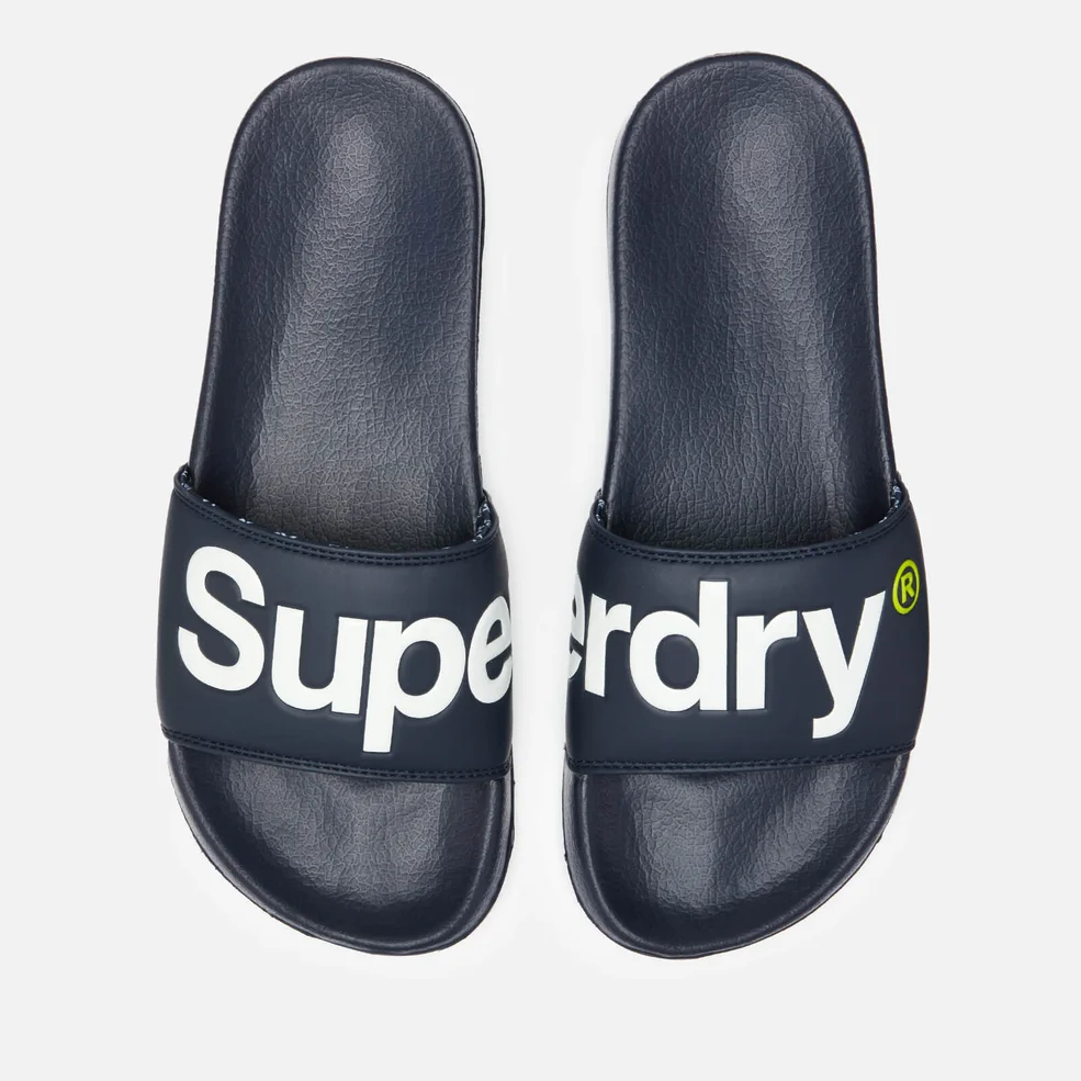 Superdry Men's Pool Slide Sandals - Dark Navy/Optic White/Fluro Lime Image 1