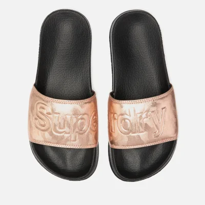 Superdry Women's Pool Slide Sandals - Black/Rose Gold Camo