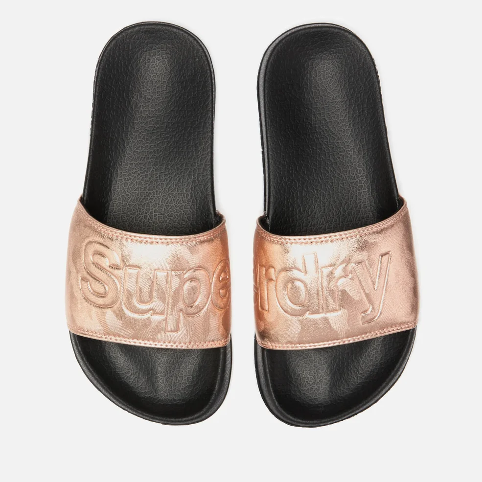 Superdry Women's Pool Slide Sandals - Black/Rose Gold Camo Image 1