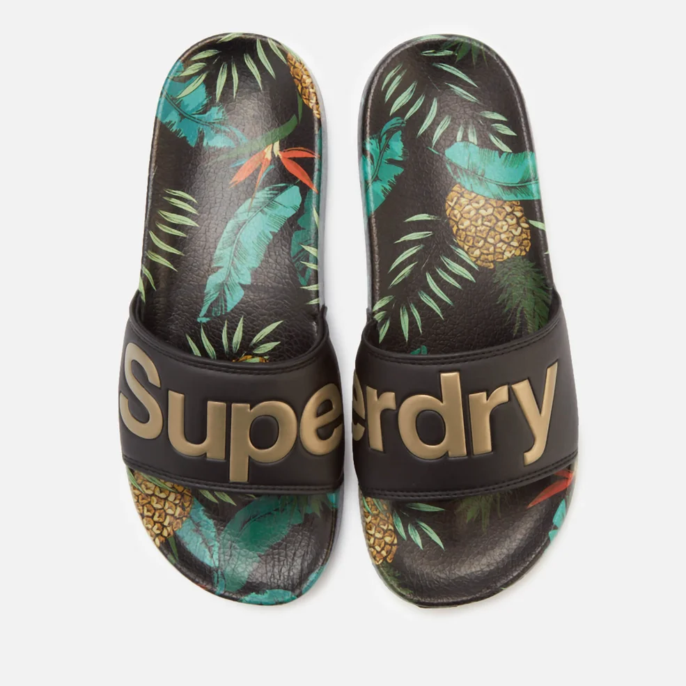Superdry Women's Beach Slide Sandals - Black/Pineapple Aop Image 1