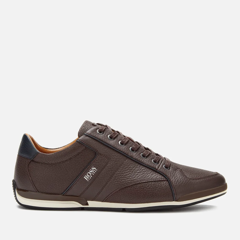BOSS Men's Saturn Grainy Leather Low Profile Trainers - Brown Image 1