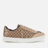 Emporio Armani Women's Biz Allover Logo Low Top Trainers - Taupe/Gold - Image 1