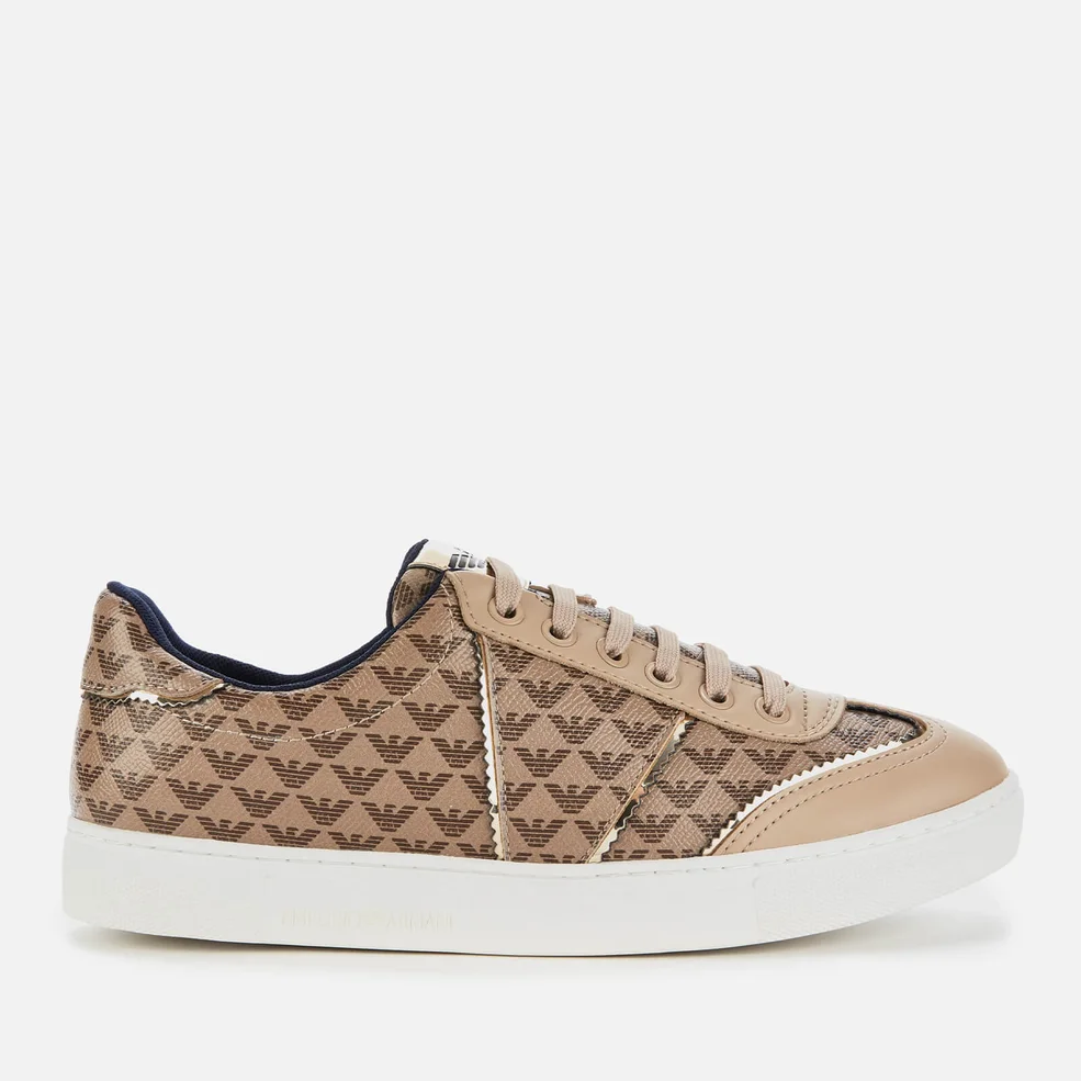 Emporio Armani Women's Biz Allover Logo Low Top Trainers - Taupe/Gold Image 1