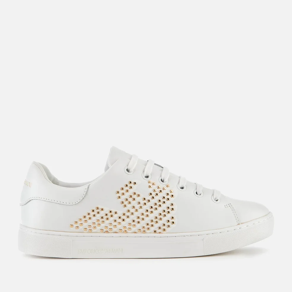 Emporio Armani Women's Marie Leather/Studs Cupsole Trainers - White/Gold Image 1