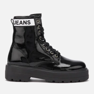 Tommy Jeans Women's Patent Leather Flatform Boots - Black