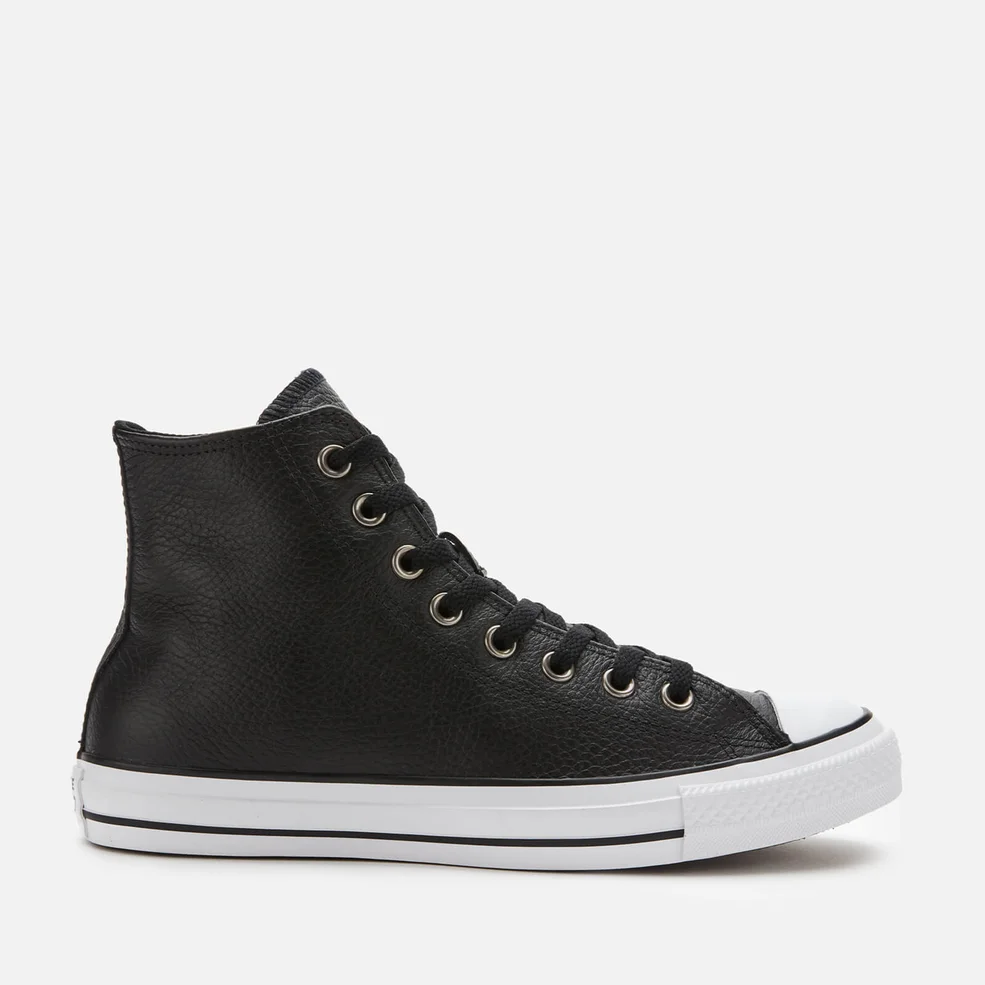Converse Men's Chuck Taylor All Star Leather Hi-Top Trainers - Black/White/Black Image 1