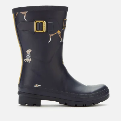 Joules Women's Molly Mid Height Printed Wellies - Navy Harbour Dogs