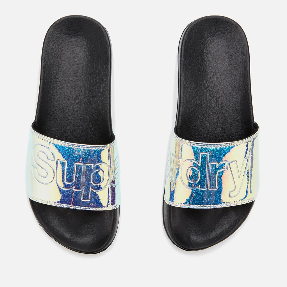 Superdry Women's Holographic Glitter Pool Slide Sandals - Black Image 1