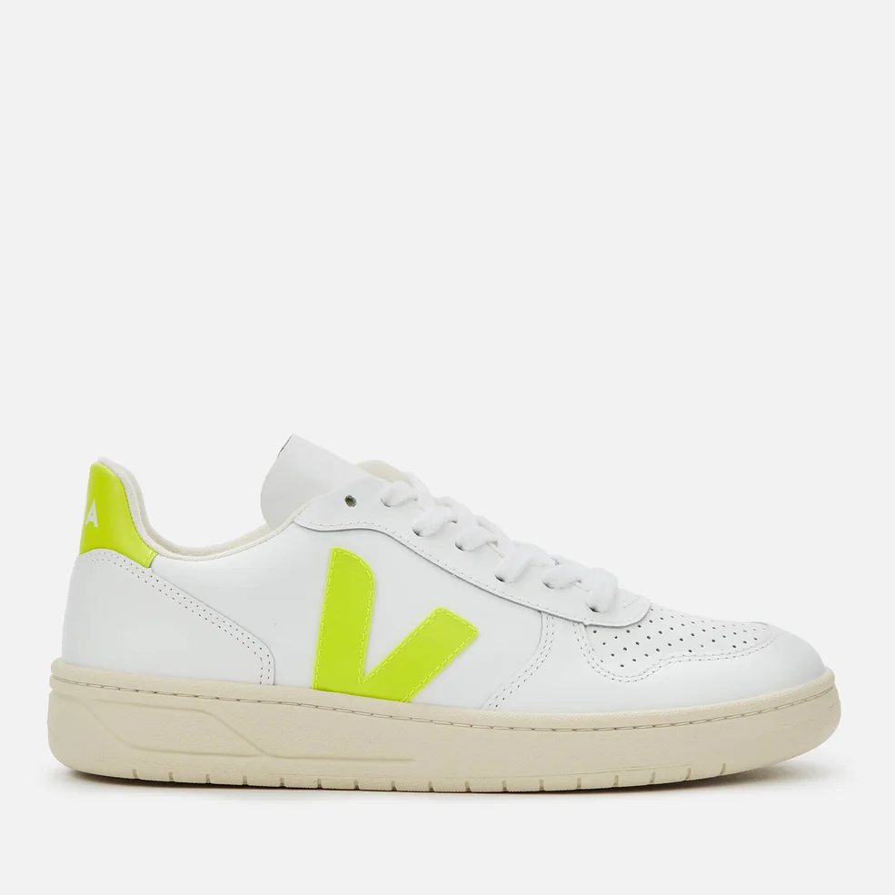 Veja Women's V-10 Leather Trainers - Extra White/Jaune Fluo Image 1