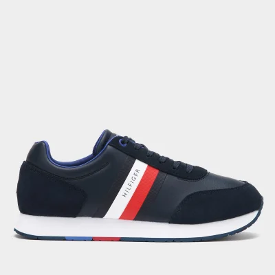 Tommy Hilfiger Men's Corporate Leather Flag Running Style Trainers - Desert Sky