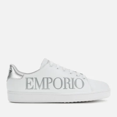 Emporio Armani Women's Leather Logo Cupsole Trainers - White/Silver