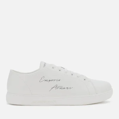 Emporio Armani Men's Leather Low Top Trainers - Optical White