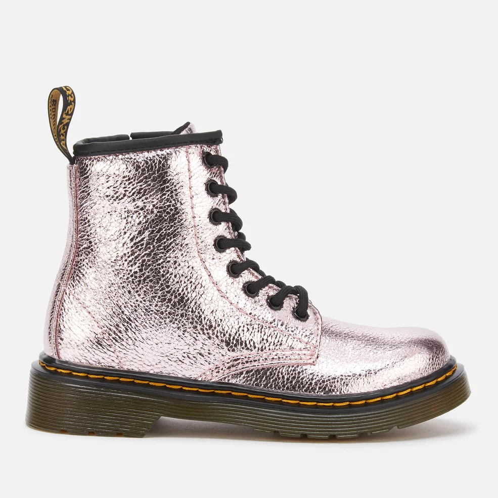 Dr. Martens Kids' 1460 J Crinkle Metallic Lace Up Boots - Pink Salt Image 1