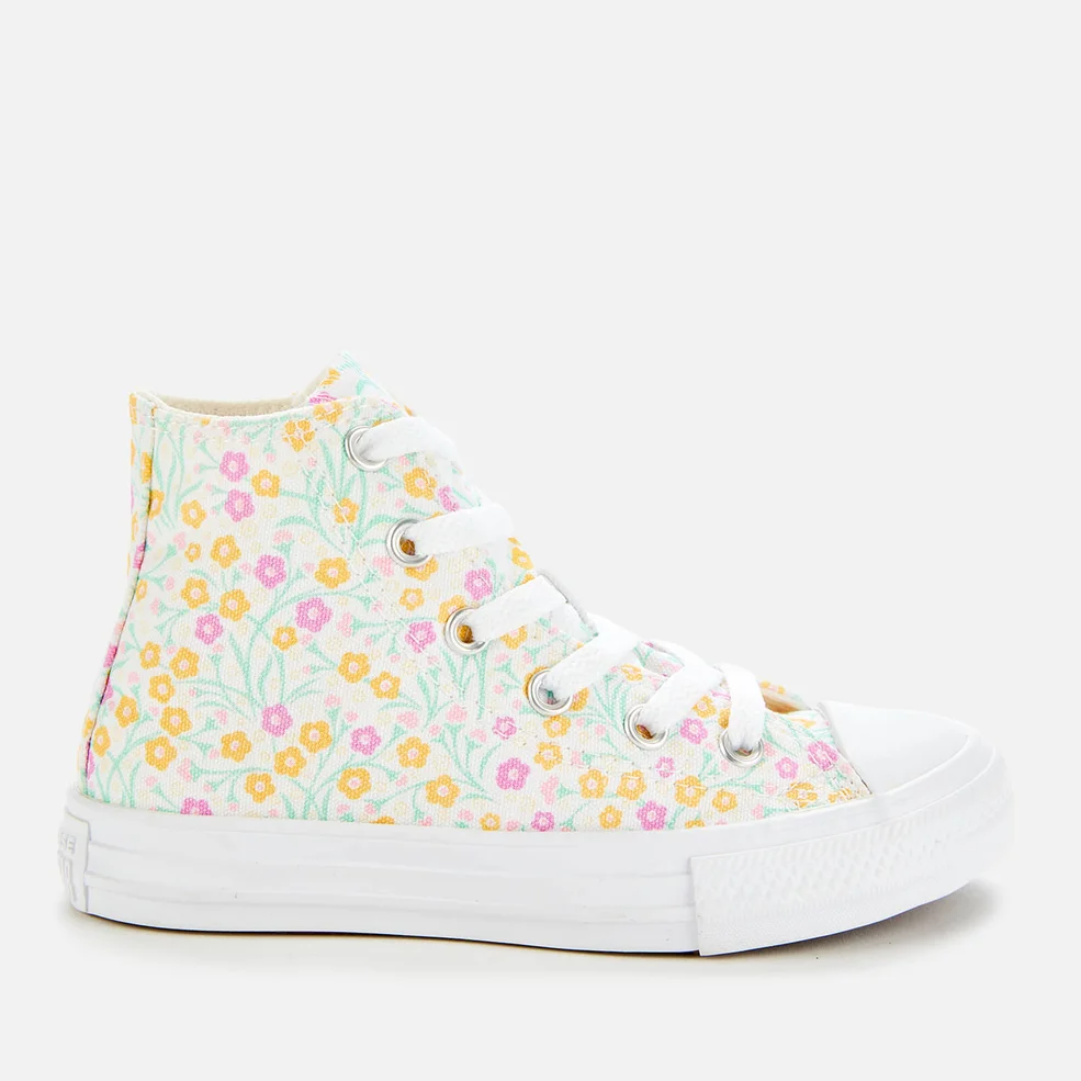Converse Kids' Chuck Taylor All Star Floral Hi-Top Trainers - White/Topaz Gold/Peony Pink Image 1