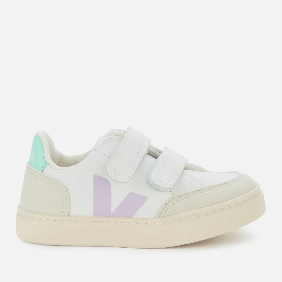 Veja Toddler's V12 Velcro Leather Trainers - Extra White/Parme/Turquoise Image 1