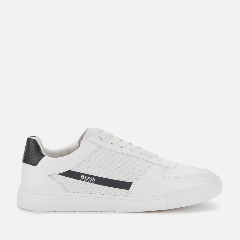 BOSS Business Men's Cosmopool Tenn Leather/Knit Trainers - White Image 1