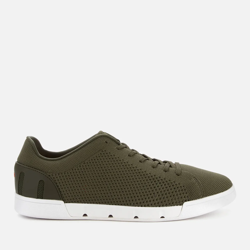 SWIMS Men's Breeze Tennis Knit Trainers - Olive/White Image 1