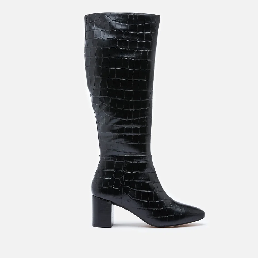 Dune Women's Saffia Croc Printed Leather Knee High Boots - Black Image 1
