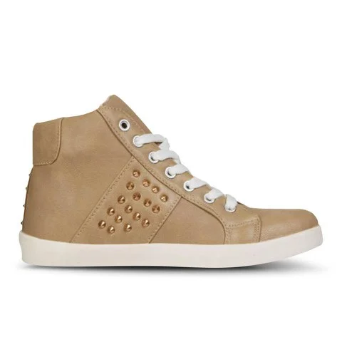 Love Sole Women's Studded High Top Trainers - Beige Image 1