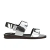 Folk Women's Lore Ruffle Detail Two Part Leather Sandals - Silver - Image 1