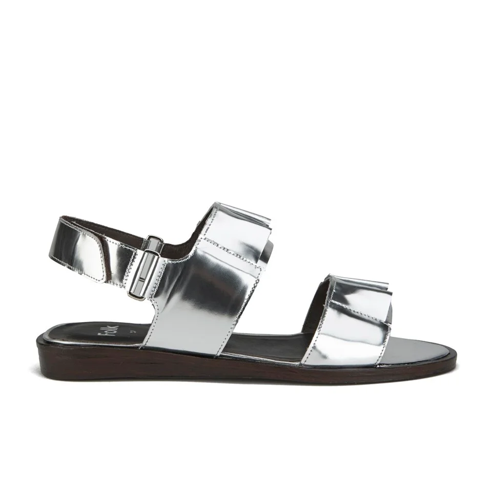 Folk Women's Lore Ruffle Detail Two Part Leather Sandals - Silver Image 1