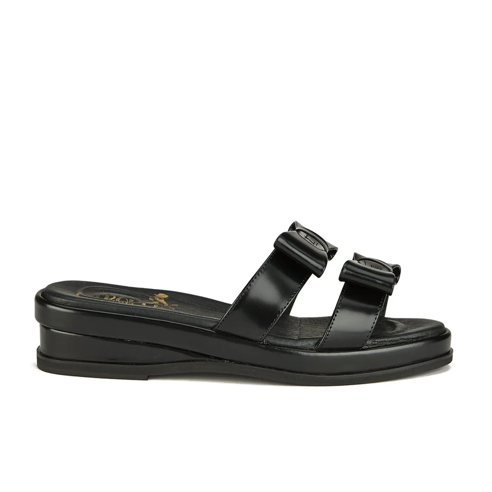 F-Troupe Women's Leather Bow Top Slide Sandals - Black Image 1