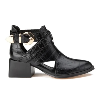 Senso Women's Malika Croc Leather Heeled Ankle Boots - Ebony