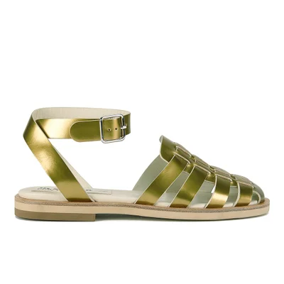 Jil Sander Navy Women's Leather Strappy Ankle Strap Sandals - Gold