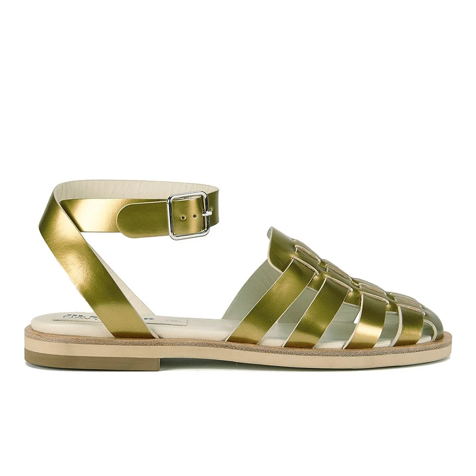 Jil Sander Navy Women's Leather Strappy Ankle Strap Sandals - Gold Image 1