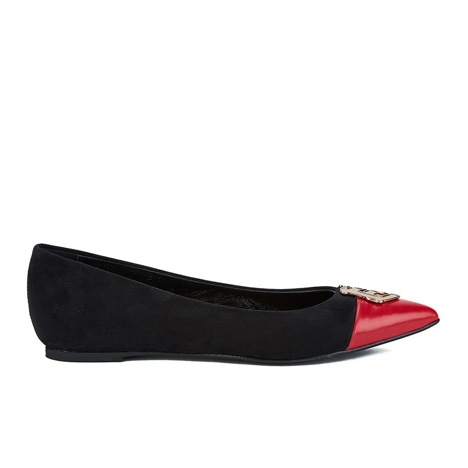 Love Moschino Women's Pointed Suede Flats - Black/Red Image 1