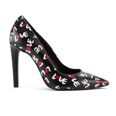 Love Moschino Women's Printed LOVE Leather Pointed Court Shoes - Black/Multi