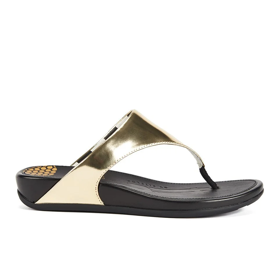 FF2 by FitFlop Women's Banda Leather Flip Flops - Gold Image 1