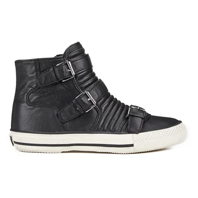 Ash Women's Volt Buckle Ribbed Leather High Top Trainers - Black