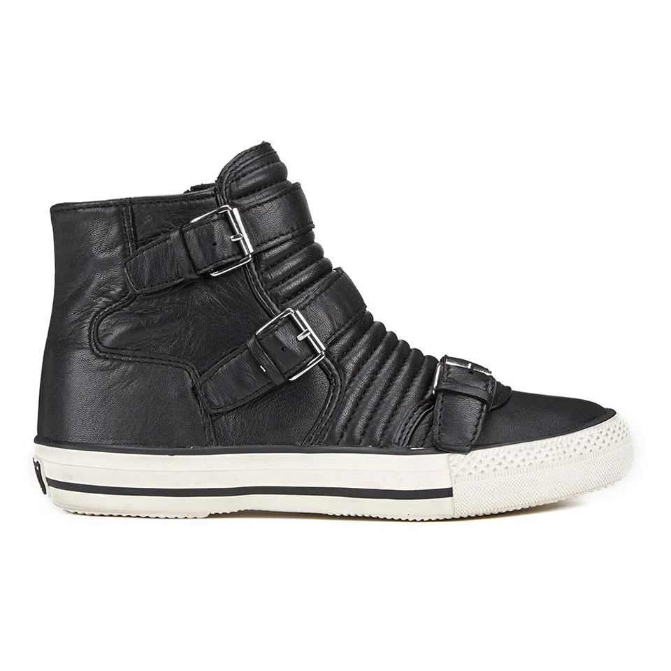 Ash Women's Volt Buckle Ribbed Leather High Top Trainers - Black Image 1