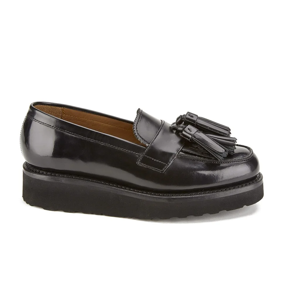 Grenson Women's Clara V Leather Tassle Loafers - Black Hi Shine Image 1