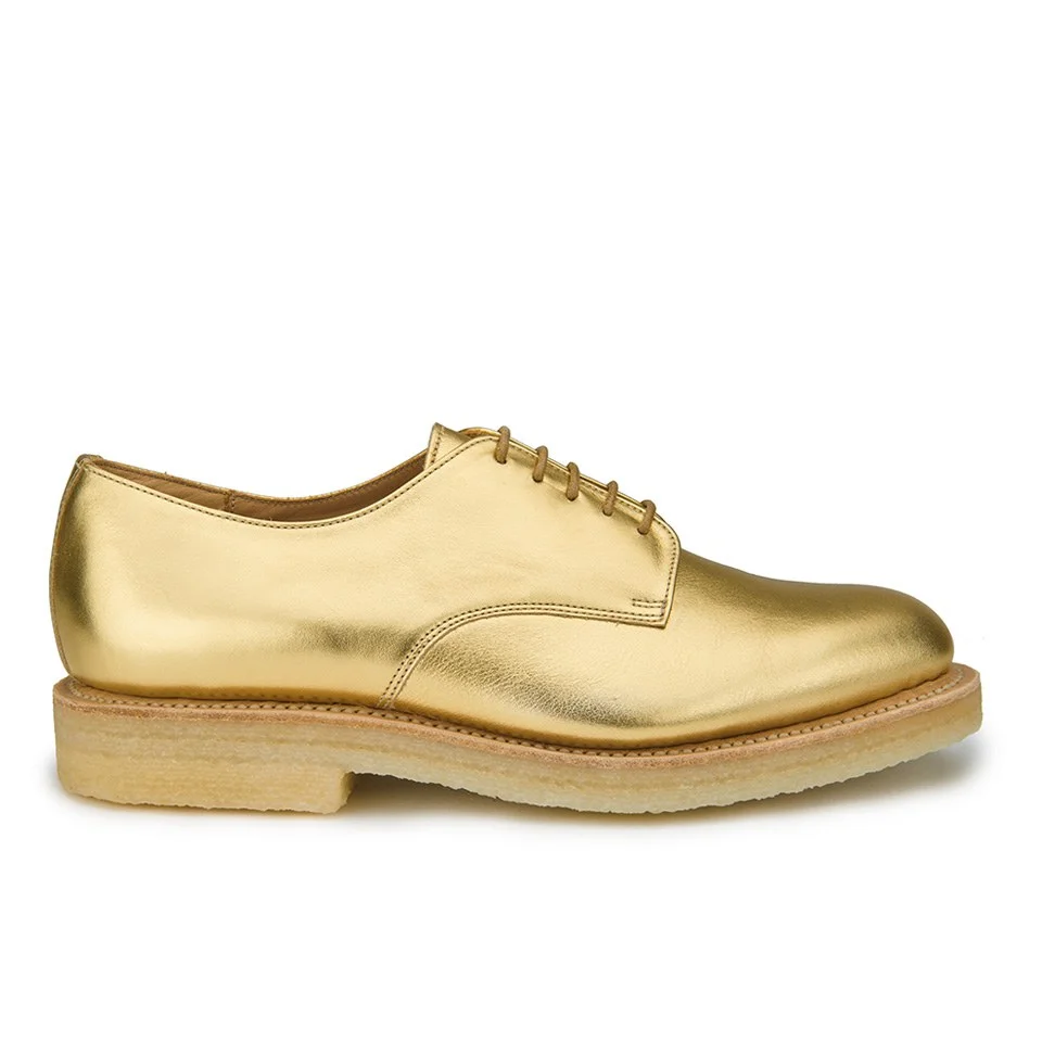 YMC Women's Solovair Lace Up Leather Crepe Sole Derby Shoes - Gold Leather Image 1