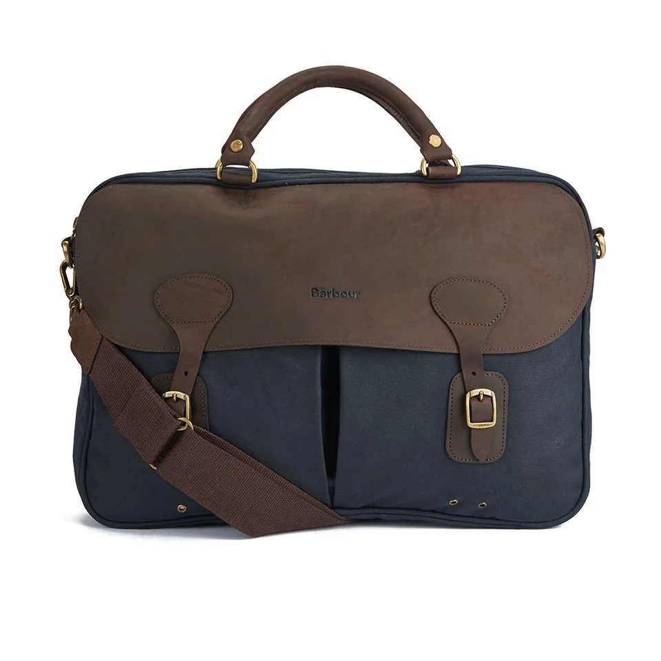 Barbour Men's Wax Leather Briefcase - Navy Image 1