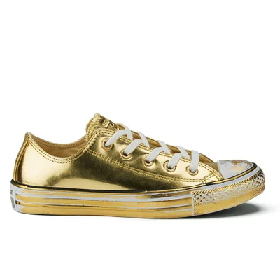 Converse Women's Chuck Taylor All Star Chrome Leather Ox Trainers - Gold/White/Black