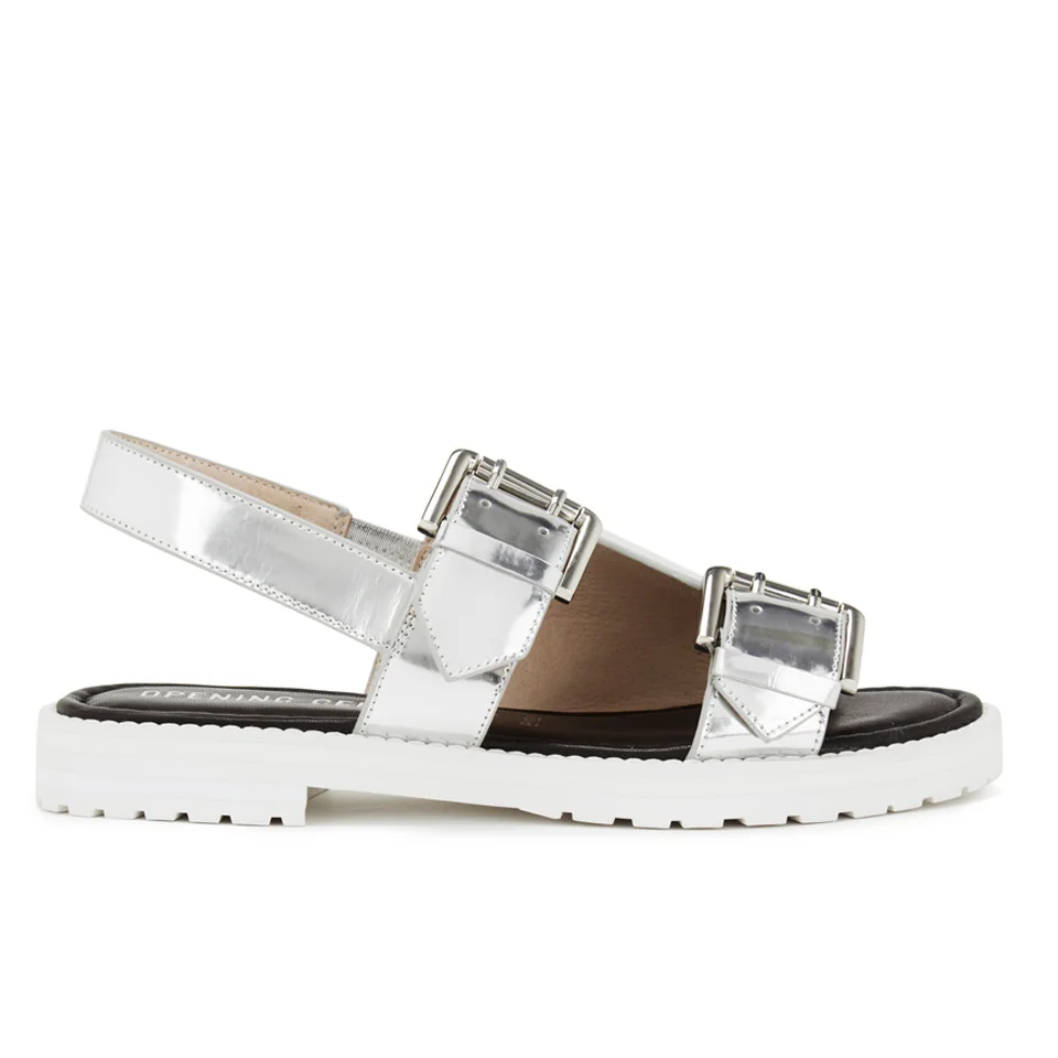 Opening Ceremony Women's Mirror Leather Double Strap Sandals - Silver Image 1