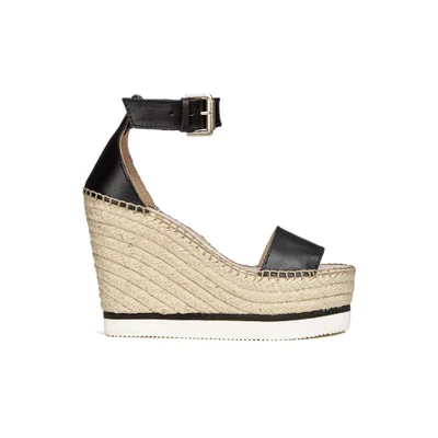 See By Chloé Women's Leather Espadrille Wedged Sandals - Black