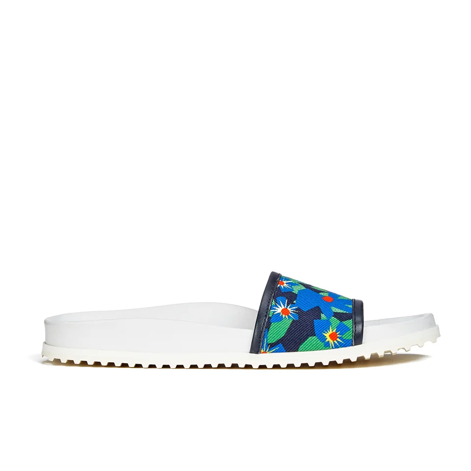 Jil Sander Navy Women's Graphic Flowers Slide Sandals - Blue/Green Image 1