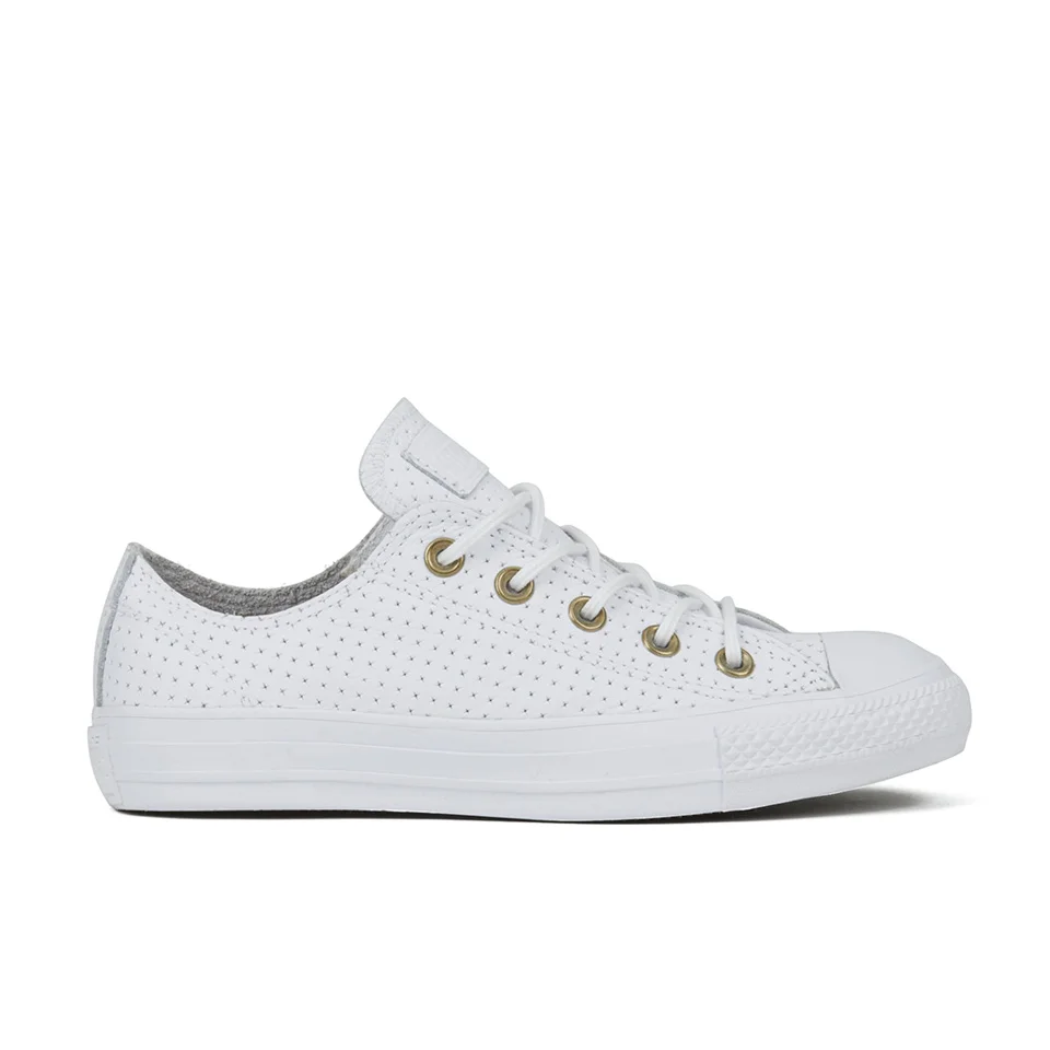 Converse Women's Chuck Taylor All Star Perforated Leather Ox Trainers - White/Biscuit Image 1